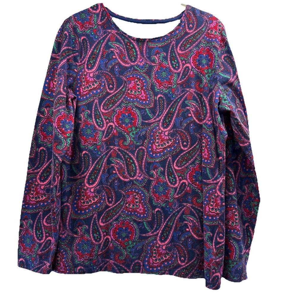 Talbots Women's Top Sz Large Pink Blue Paisley Long Sleeve Pullover Cotton Blend
